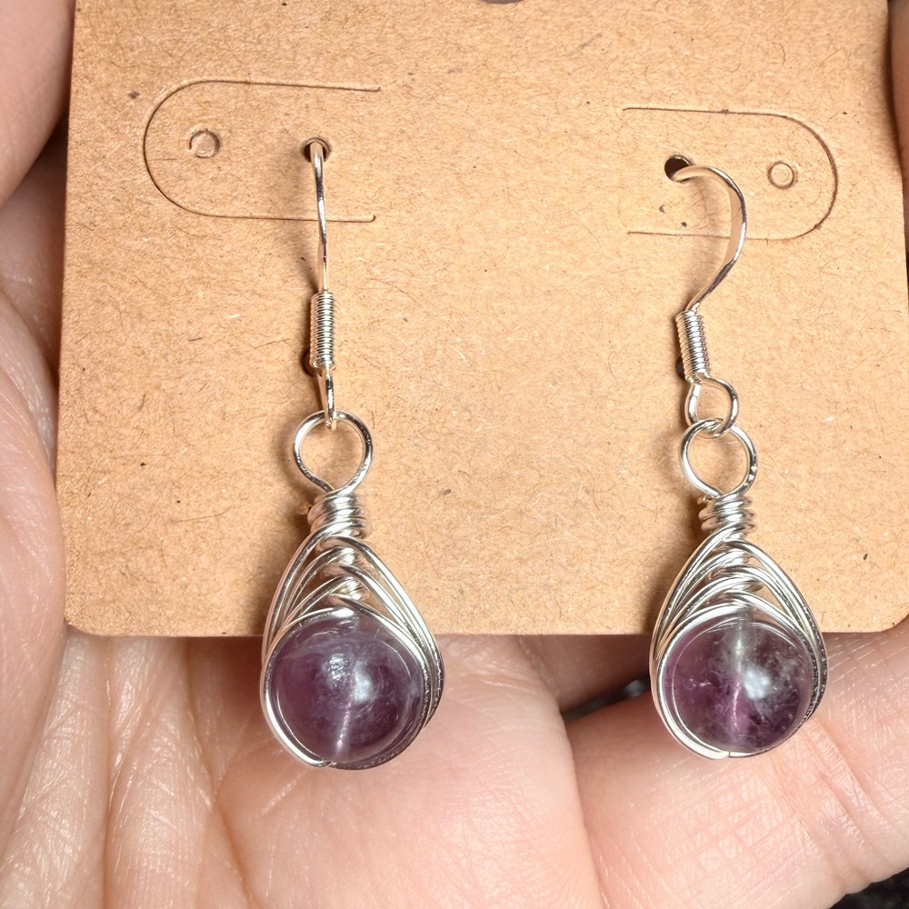 Handmade Wire Wrapped Purple Fluorite Earrings 💜✨ - Picture 2 of 2